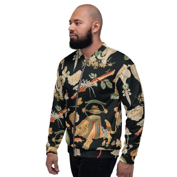 Chinese Pattern  Polychrome Ornement Vintage Art Unisex Bomber Jackets. - Picture 3 of 10